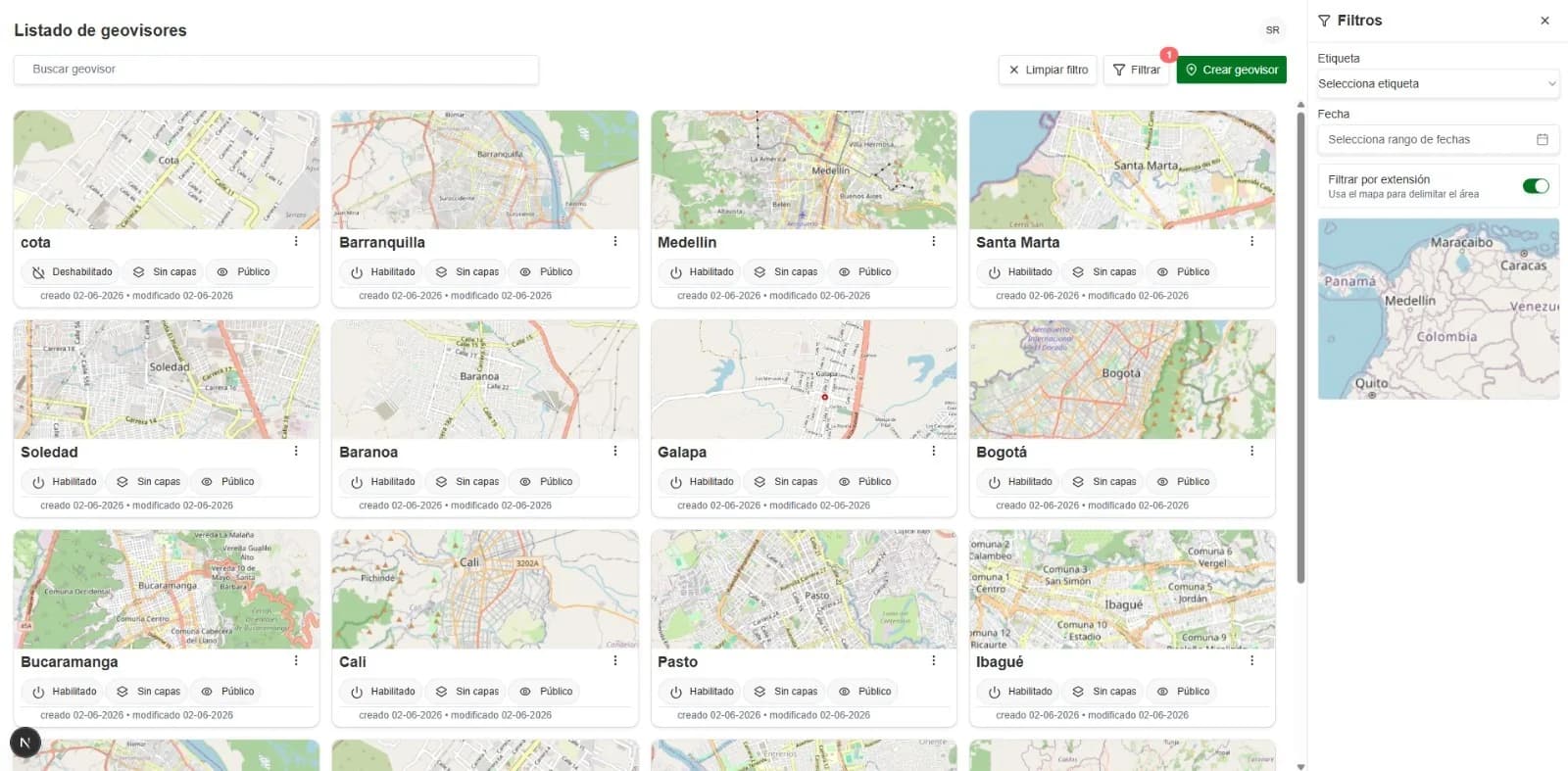Listado de geovisores municipales en MappView